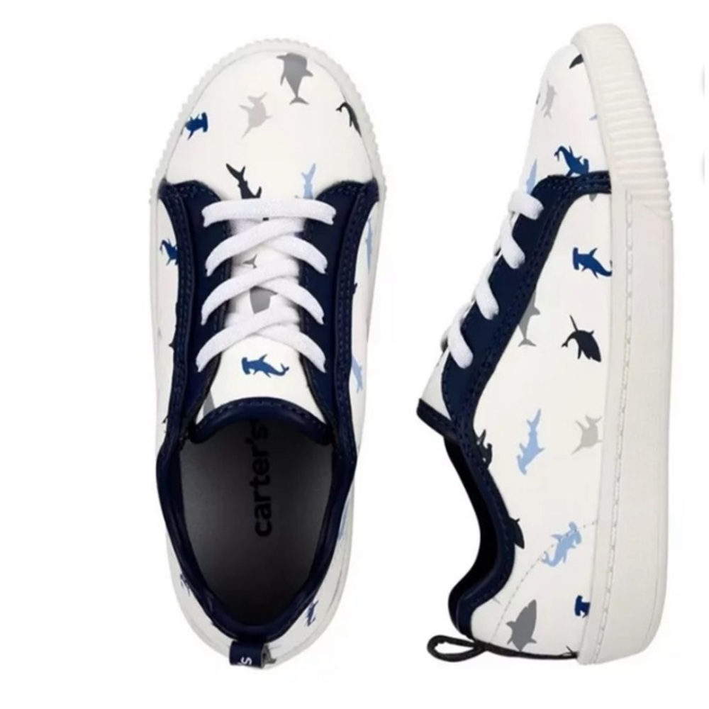 Carter's Baby Shark Casual Sneakers Shoes Slip on Elastic Lace Baby Boys Size 4